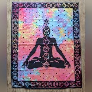 7 Chakras Funky Tie Dye Yoga Wall Hanging Cotton Tapestry 29.5x37.5